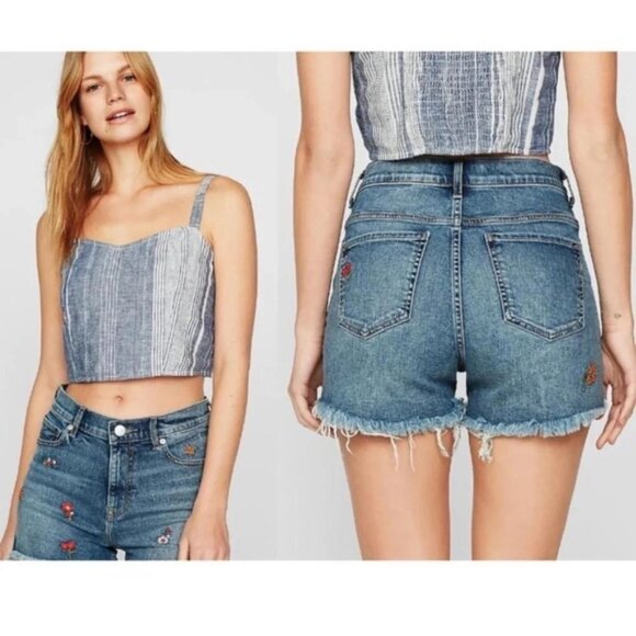 Adorable Express Embroidered High-Rise Cut-Off Shorts – Festival Ready - Picture 4 of 5